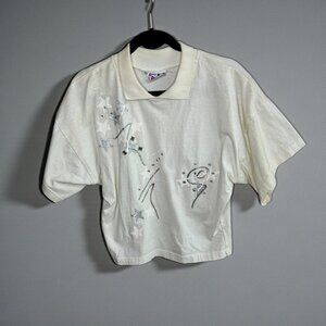 Vintage 80s 90s Puff Paint Beaded Anne-Marie Designs New Collared Tee